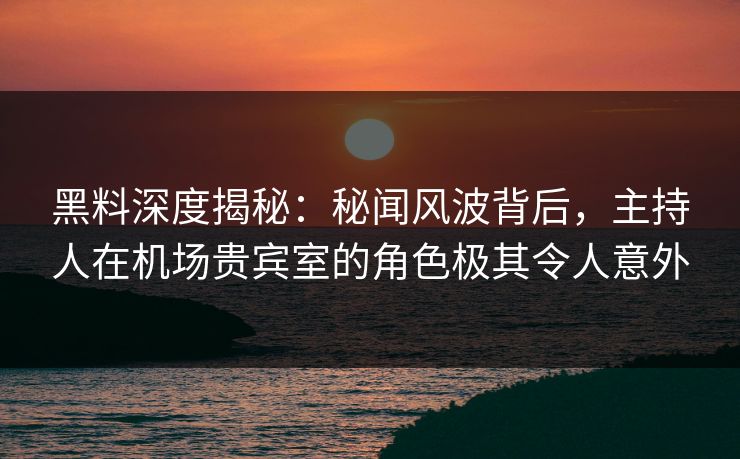 黑料深度揭秘：秘闻风波背后，主持人在机场贵宾室的角色极其令人意外